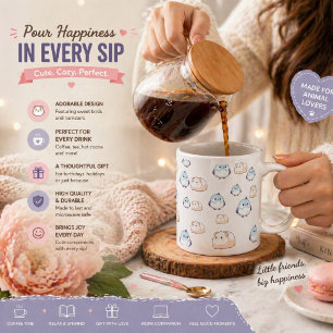 Schattigee Kawaii Birds and Guinea Pigs.Kawaii vib Grote Koffiekop