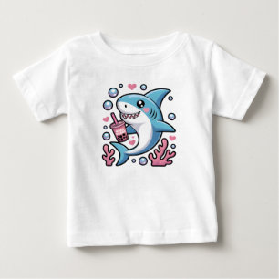 Schattigee Kawaii Blue Happy Shark Pink Bubble Tea