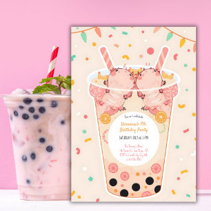 Schattigee Kawaii Boba Bubble Tea Axolotl verjaard Kaart
