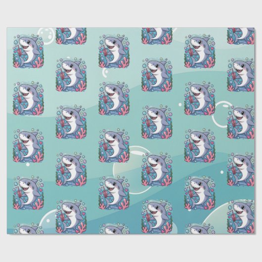 Schattigee Kawaii Boba Shark Ocean Vibes Pattern Cadeaupapier (Vlak)
