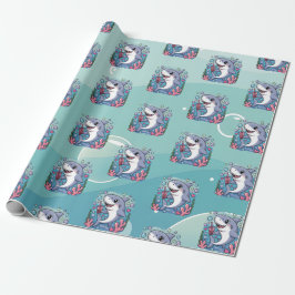 Schattigee Kawaii Boba Shark Ocean Vibes Pattern Cadeaupapier