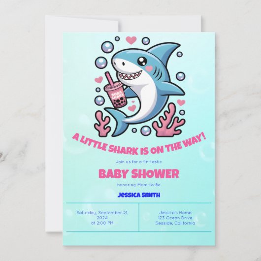 Schattigee Kawaii Boba Shark Roze & Blauw Baby sho Kaart (Voorkant)