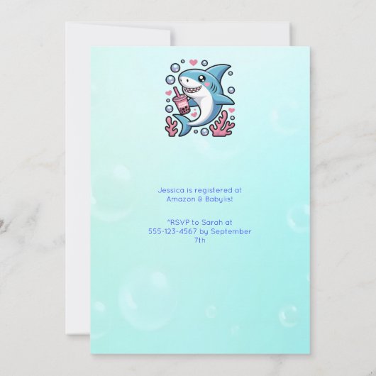 Schattigee Kawaii Boba Shark Roze & Blauw Baby sho Kaart (Achterkant)