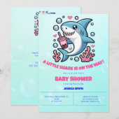 Schattigee Kawaii Boba Shark Roze & Blauw Baby sho Kaart (Voorkant / Achterkant)
