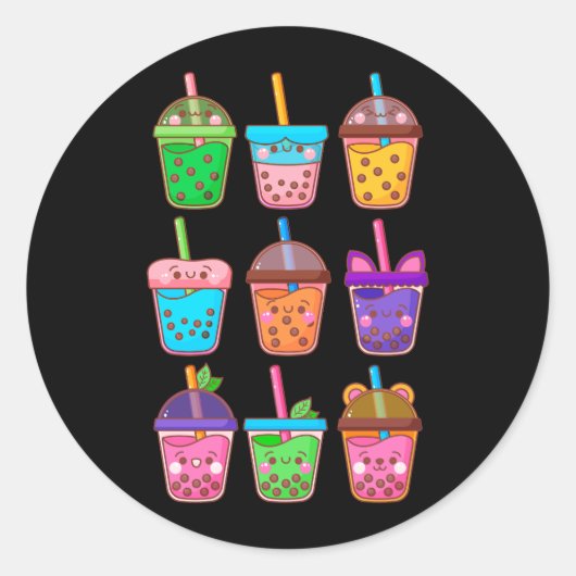 Schattigee Kawaii Boba Tea Anime Bubble Tea Pastel Ronde Sticker (Voorkant)