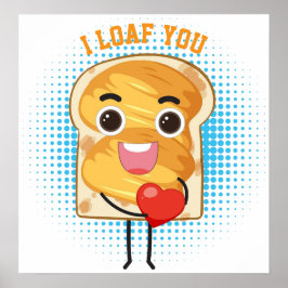 Schattigee Kawaii Brood Toast Cartoon met Hart – G Poster
