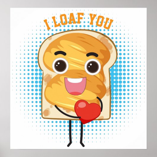 Schattigee Kawaii Brood Toast Cartoon met Hart – G Poster (Voorkant)