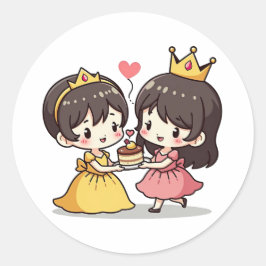 Schattigee Kawaii bruid en bruidegom - Sprookjesth Ronde Sticker