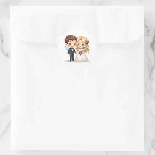 Schattigee Kawaii bruid en bruidegom - Sprookjesth Ronde Sticker (Tas)
