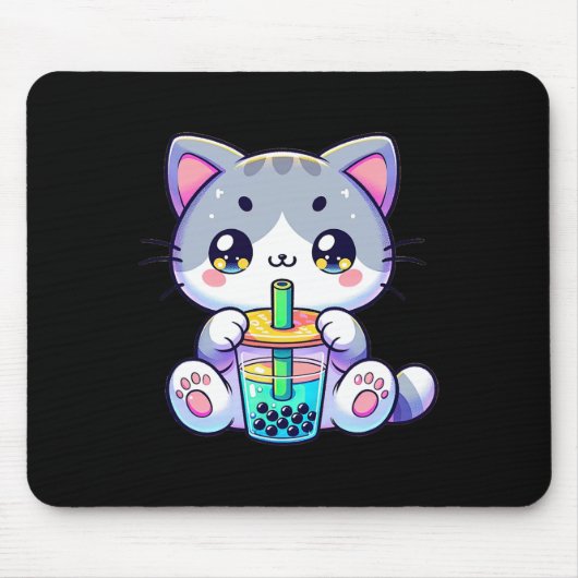 Schattigee Kawaii Bubble Tea Cat Japanese Kitten A Muismat (Voorkant)