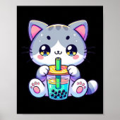 Schattigee Kawaii Bubble Tea Cat Japanese Kitten A Poster (Voorkant)