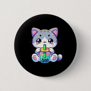 Schattigee Kawaii Bubble Tea Cat Japanese Kitten A Ronde Button 5,7 Cm