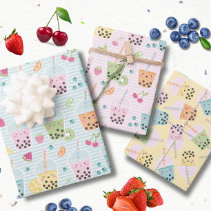 Schattigee Kawaii Bubble Tea pastelpatronen Inpakpapier Vel