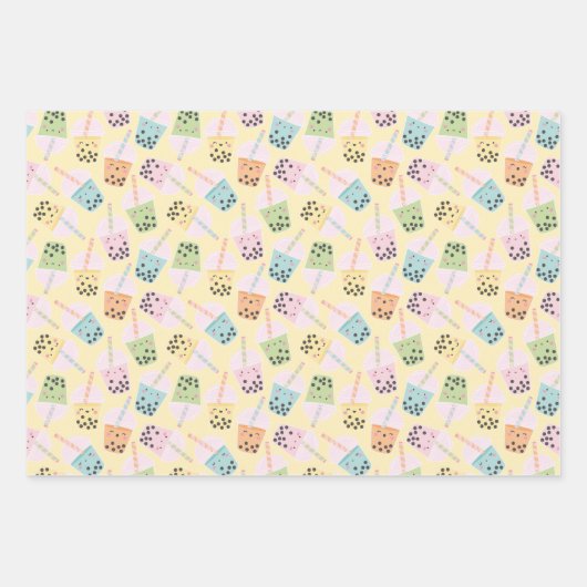 Schattigee Kawaii Bubble Tea pastelpatronen Inpakpapier Vel (Voorkant 3)