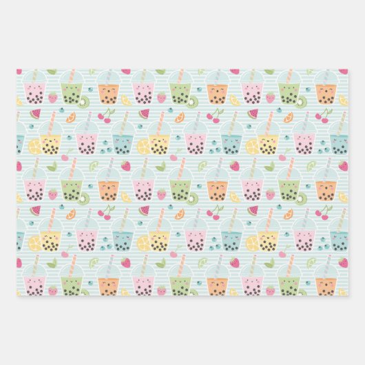 Schattigee Kawaii Bubble Tea pastelpatronen Inpakpapier Vel (Voorkant)