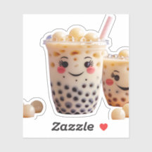 Schattigee Kawaii Bubble Tea Sticker met Blozen Ge