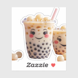 Schattigee Kawaii Bubble Tea Sticker met Blozen Ge
