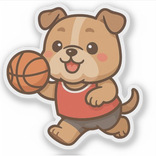 Schattigee Kawaii Bulldog spelen basketbal Kiss Cu Sticker (Voorkant)