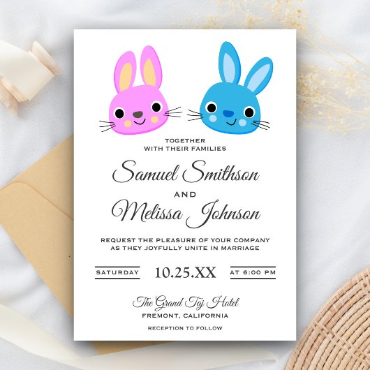 Schattigee Kawaii Bunny Rabbit Wedding Invitation Kaart