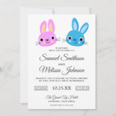 Schattigee Kawaii Bunny Rabbit Wedding Invitation Kaart (Voorkant)