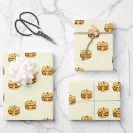 Schattigee kawaii burgers patroon op crème inpakpapier vel