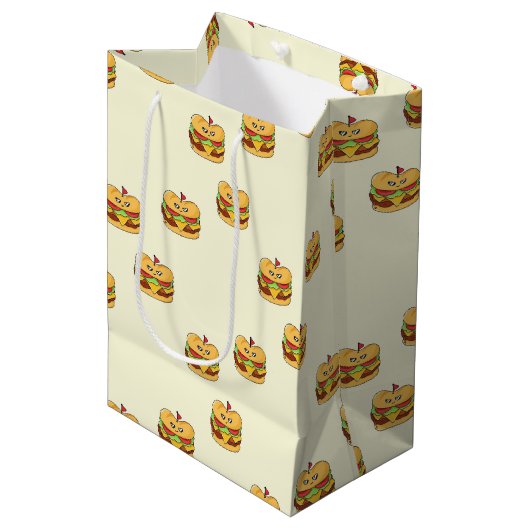 Schattigee kawaii burgers patroon op crème medium cadeauzakje (Voorkant Gekanteld)