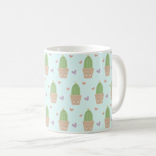 Schattigee Kawaii Cactus en Harten Patroon Koffiemok (Voorkant rechts)