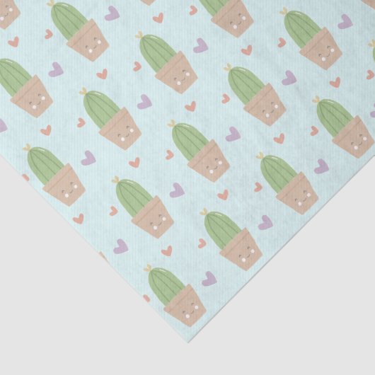 Schattigee Kawaii Cactus en Harten Patroon Tissuepapier (Detail)