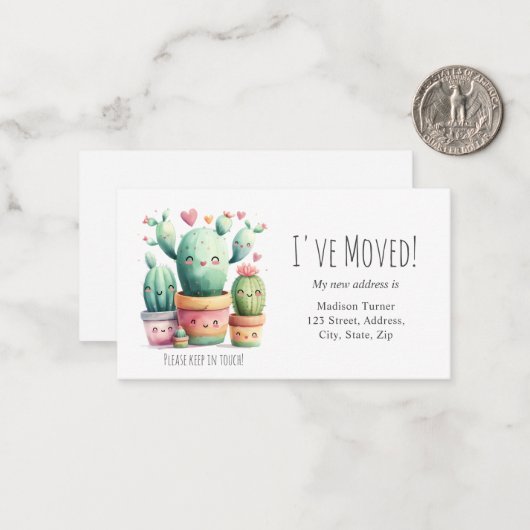 Schattigee Kawaii Cactus Ik heb de aankondigings K Notitiekaartje (Voorkant / Achterkant in situ)