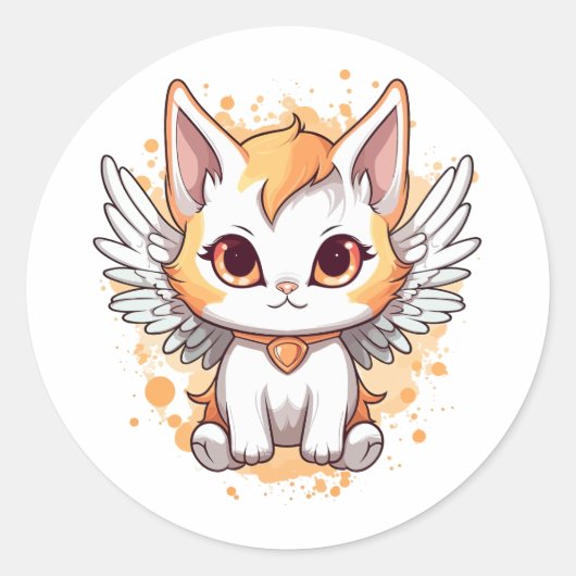 Schattigee Kawaii Calico Cat met vleugels Ronde Sticker (Voorkant)