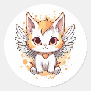Schattigee Kawaii Calico Cat met vleugels Ronde Sticker