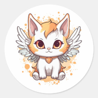 Schattigee Kawaii Calico Cat met vleugels Ronde Sticker