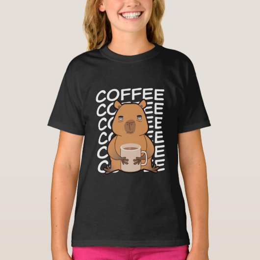Schattigee Kawaii Capybara Drink koffie T-shirt (Voorkant)