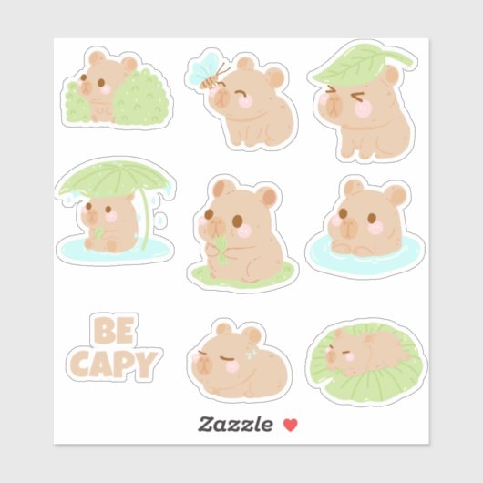 Schattigee kawaii Capybara sticker pack (Vel)