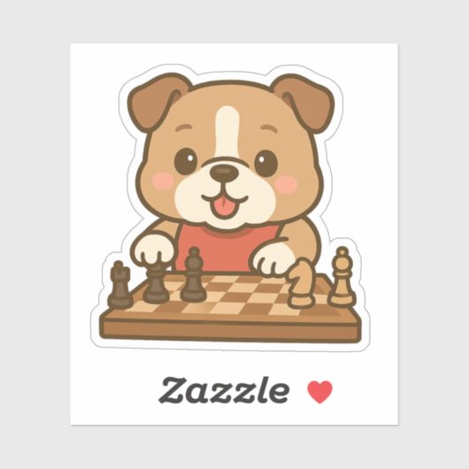 Schattigee Kawaii Cartoon Bulldog spelen schaken Sticker (Vel)