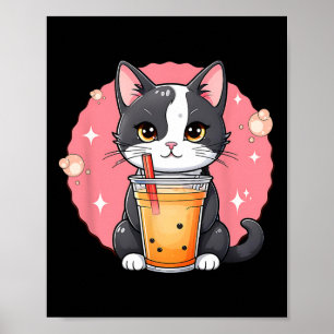 Schattigee Kawaii Cat Boba Tea Japanse stijl Tuxed Poster