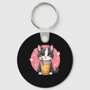 Schattigee Kawaii Cat Boba Tea Japanse stijl Tuxed Sleutelhanger