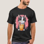 Schattigee Kawaii Cat Boba Tea Japanse stijl Tuxed T-shirt (Voorkant)