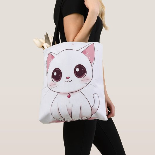 Schattigee Kawaii Cat Canvas tas Schattig Kat Prin (Dichtbij)
