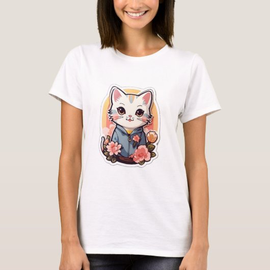 Schattigee Kawaii Cat Graphic T-shirt (Voorkant)