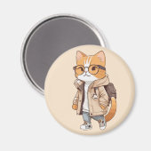 Schattigee Kawaii Cat in stijlvolle outfit Magneet (Voorkant / Achterkant)