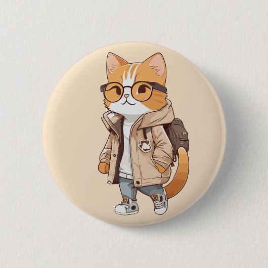 Schattigee Kawaii Cat in stijlvolle outfit Ronde Button 5,7 Cm (Voorkant)