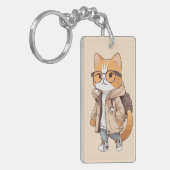 Schattigee Kawaii Cat in stijlvolle outfit Sleutelhanger (Voorkant Links)