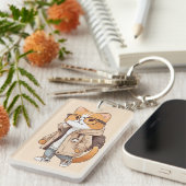 Schattigee Kawaii Cat in stijlvolle outfit Sleutelhanger (Voorkant Rechts)