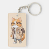 Schattigee Kawaii Cat in stijlvolle outfit Sleutelhanger (achterkant)