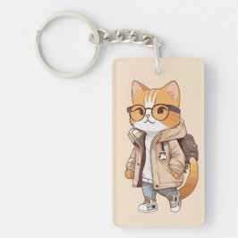 Schattigee Kawaii Cat in stijlvolle outfit Sleutelhanger