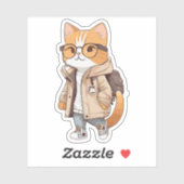 Schattigee Kawaii Cat in stijlvolle outfit Sticker (Vel)