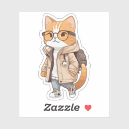 Schattigee Kawaii Cat in stijlvolle outfit Sticker
