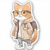 Schattigee Kawaii Cat in stijlvolle outfit Sticker (Voorkant)