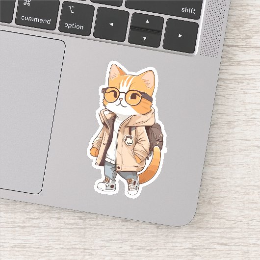 Schattigee Kawaii Cat in stijlvolle outfit Sticker (Detail)